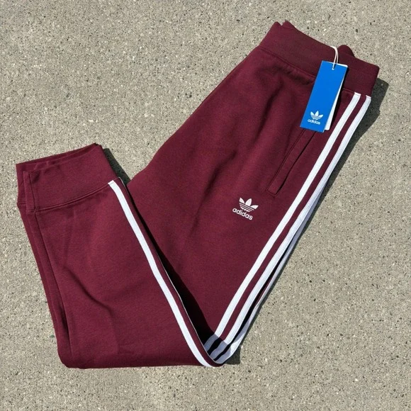 Adidas 3 Stripe Maroon Sweatshirt and Track Pants Set Menswear - Picture 4 of 5
